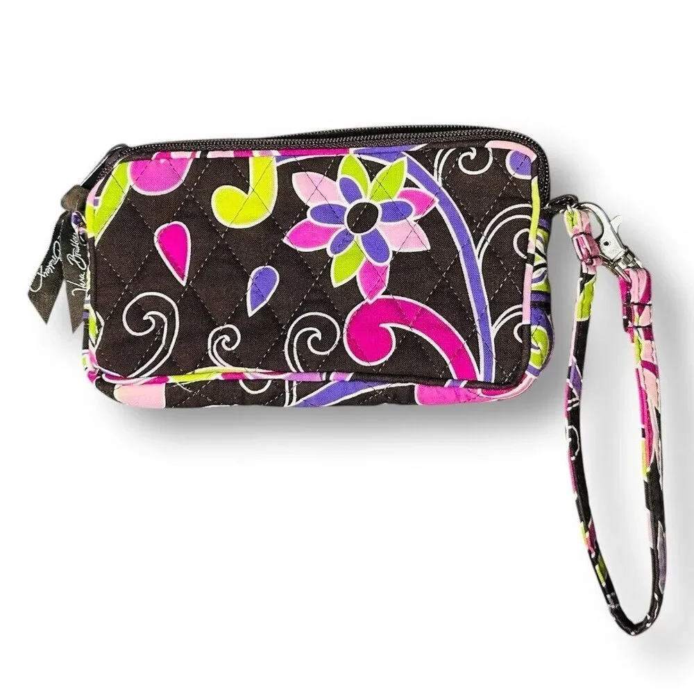 Vera Bradley Wristlet Zip Wallet Pink Green Floral Quilted Cotton Organizer‎ Bag - Picture 2 of 13